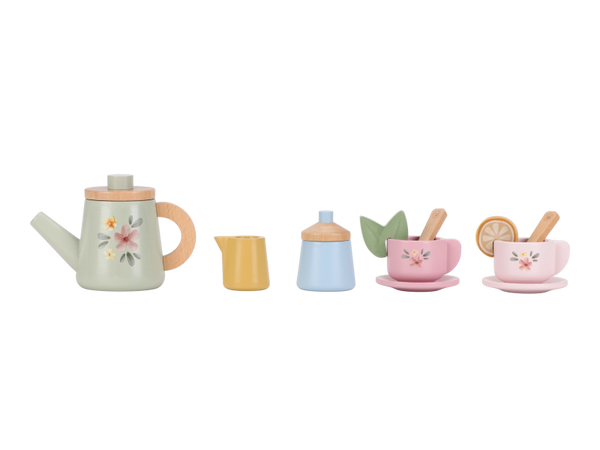 ČAJOVÝ SET DREVENÝ S KVETINOVOU POTLAČOU