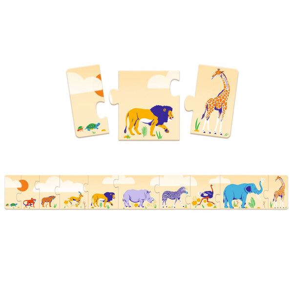 POSTUPOVÉ PUZZLE MALÝ, VAČŠÍ, NAJVAČŠÍ AFRICkÉ ZVIERATÁ